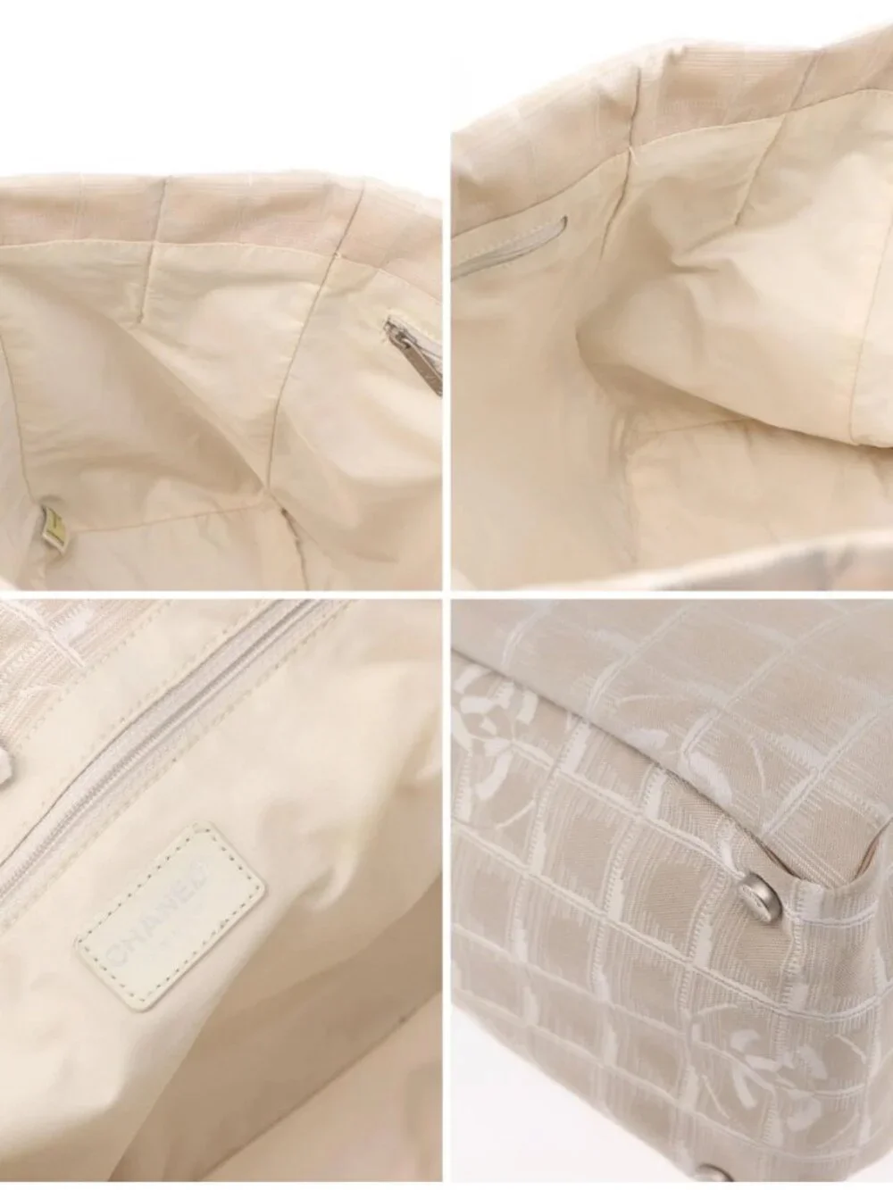CHANEL New Travel Line Hand Bag Beige Silver CC Auth 154273